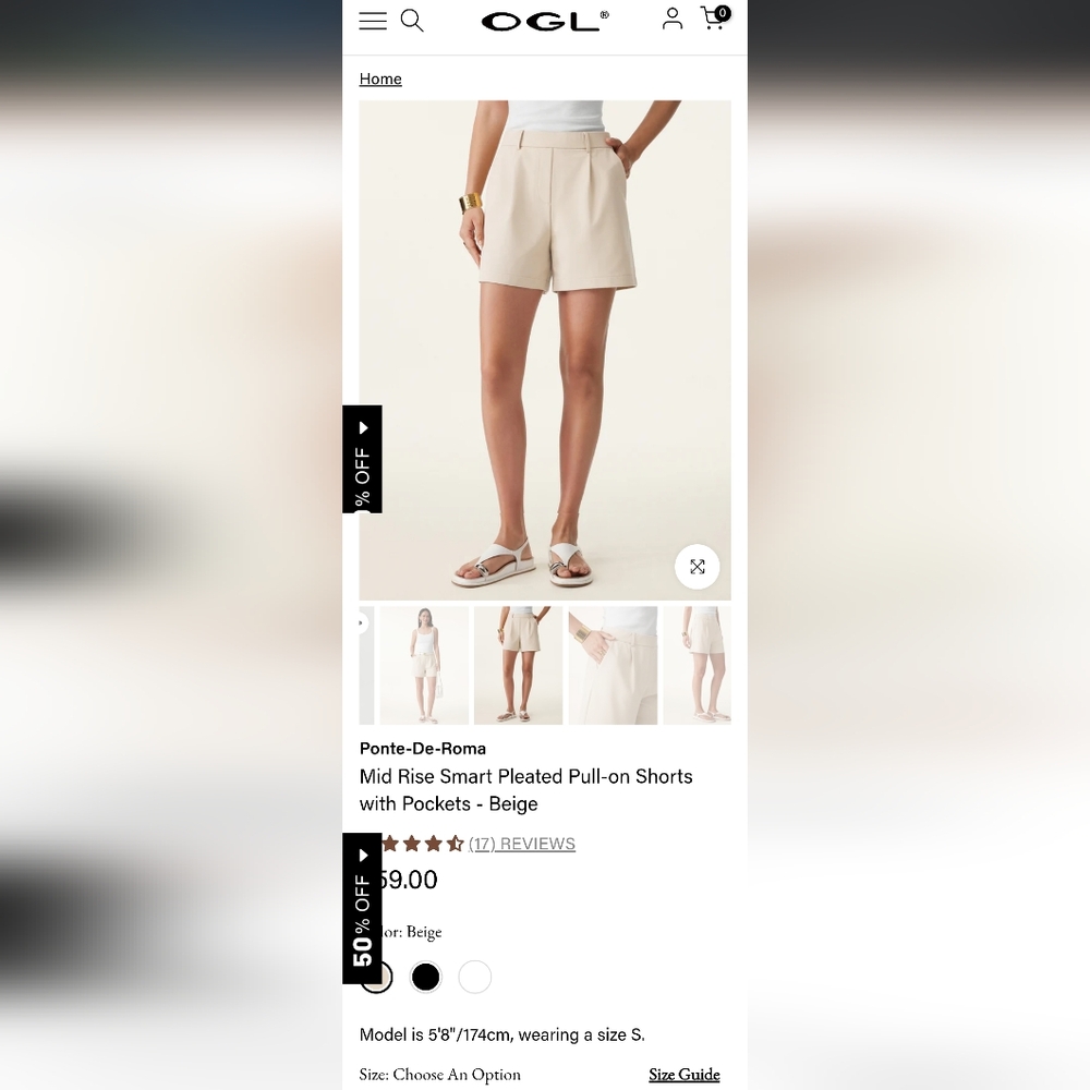 NWT OGL Mid Rise Smart Pleated Pull-on Shorts with Pockets Beige S